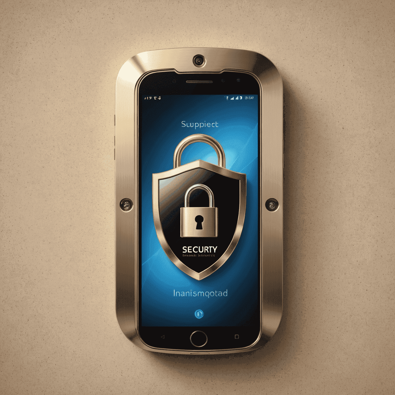 صورة توضح مفهوم أمان الهواتف الذكية، تتضمن قفلاً رقمياً وشعار درع الحماية على شاشة هاتف ذكي